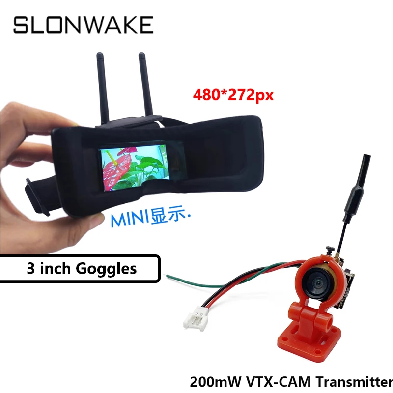 SLONWAKE 5.8G 48CH Micro FPV AIO VTX-Camera 1200TVL 120°FOV  25/100/200MW VTX With 3 inch Goggles OSD for RC Drone