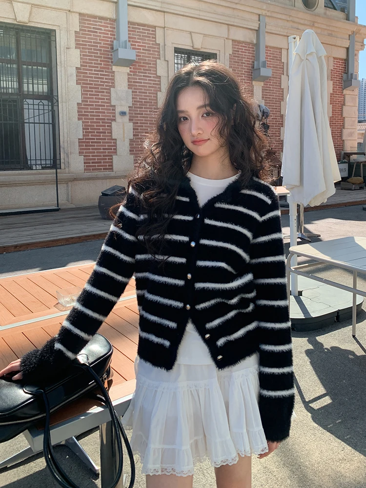 

Женский длинный вязаный кардиган с открытым передом, весна 2026, новинка, в полоску, с цветовыми блоками, повседневная модная верхняя одежда