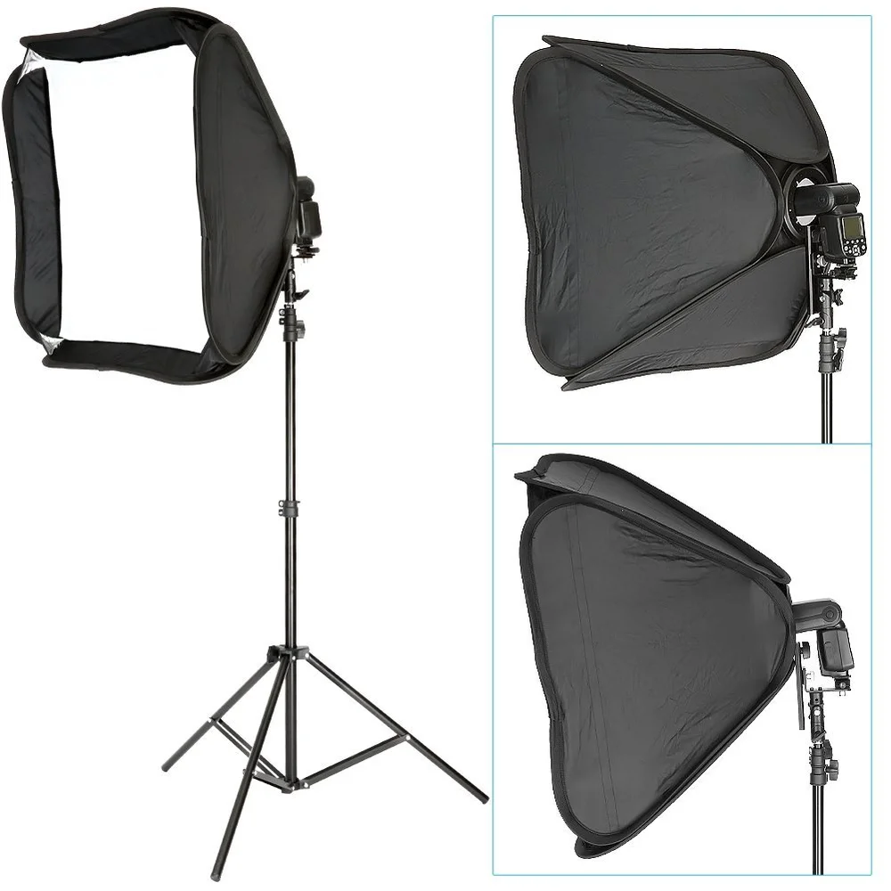 Professional Protable Off-Camera Flash Softbox & Stand Kit  (1) 24x24/60x60cm  +  (1)9ft / 200cm  Studio Tripod