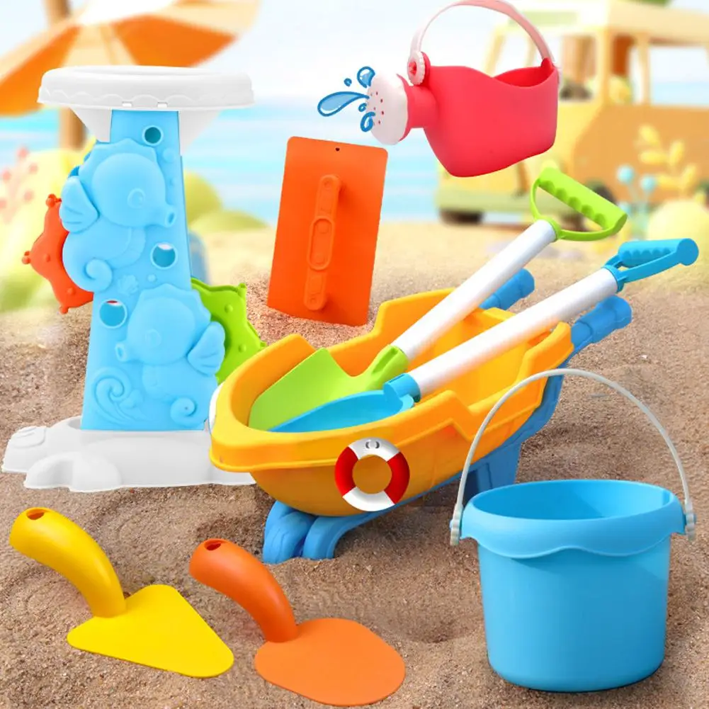 Kids Beach Sand Toy Set with Truck & Hourglass, Outdoor Sandbox Play Kit Bright Colorful Plastic Tools Children Summer Outdoor