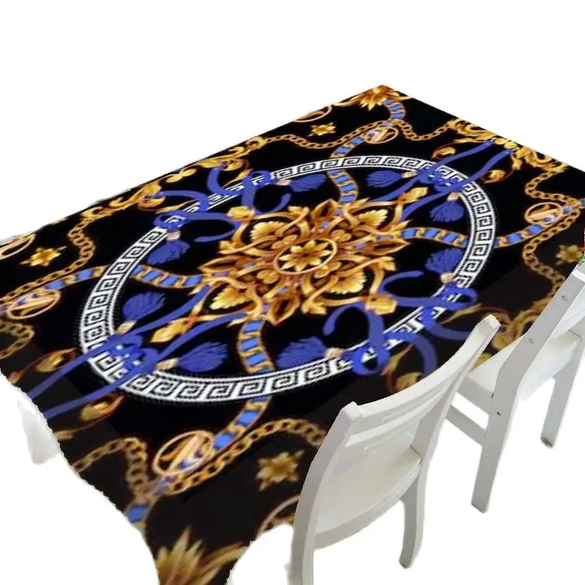 Fantastic Pattern Black and Gold Print Tablecloth Home Decor Rectangular Party Wedding Decor Tablecloth Nappe De Table