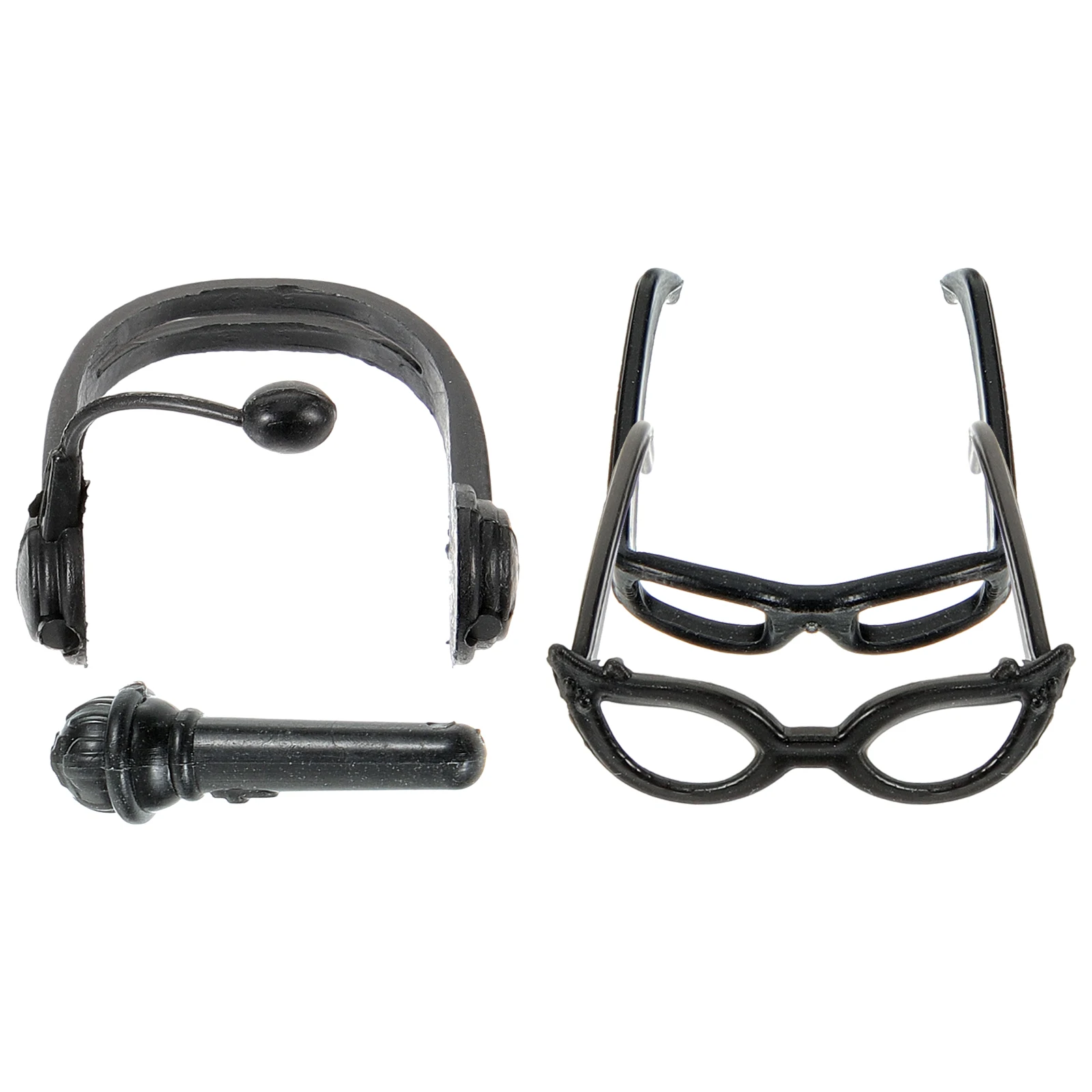 1 Juego de gafas en miniatura, accesorios de disfraz de música negra, juego de simulación de auriculares, micrófono decorativo KTV, juguete