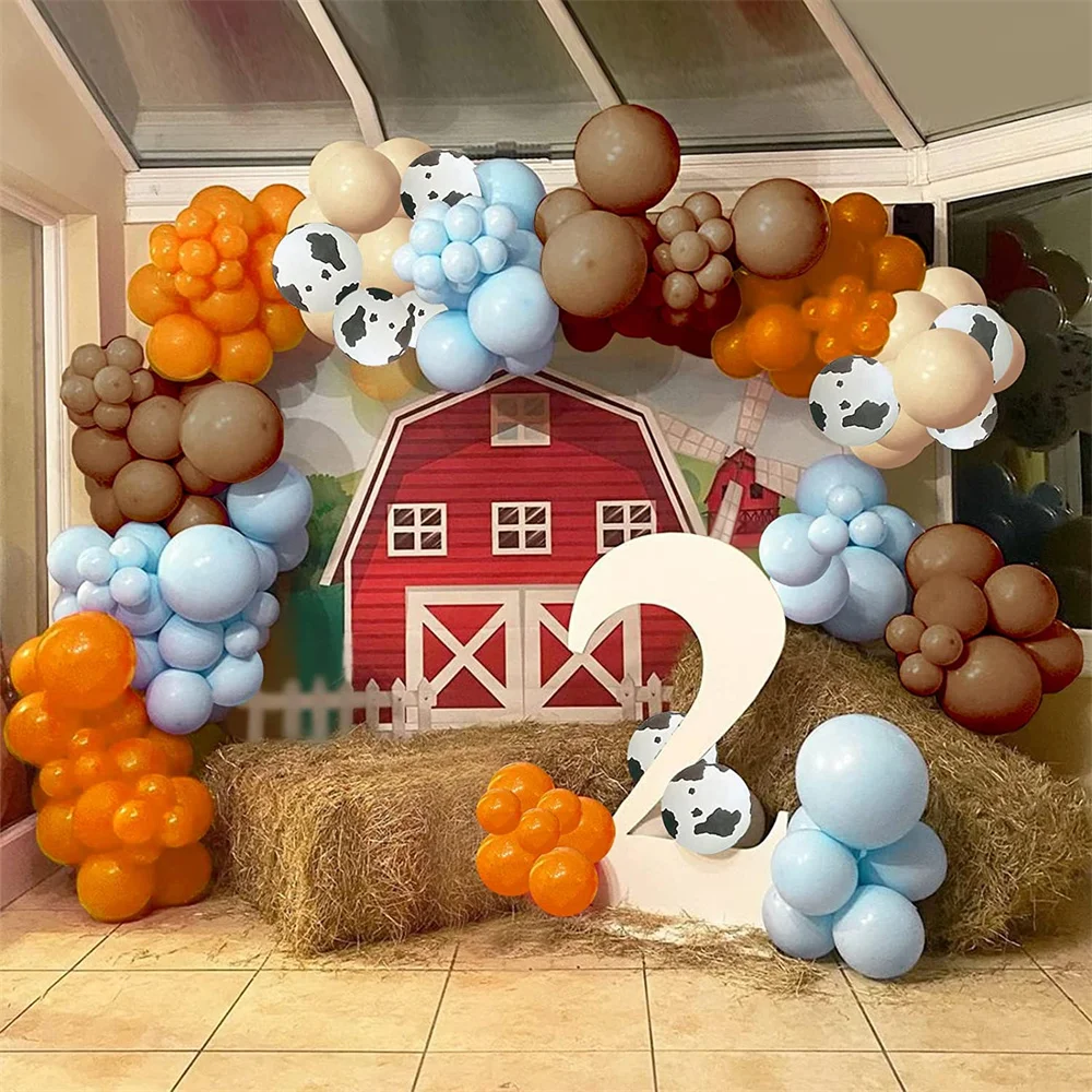 

119Pcs Cow Balloon Garland Arch Kit Sand White Macaron Blue Orange Latex Cow Print Balloons for Farm Party Birthday Decorations