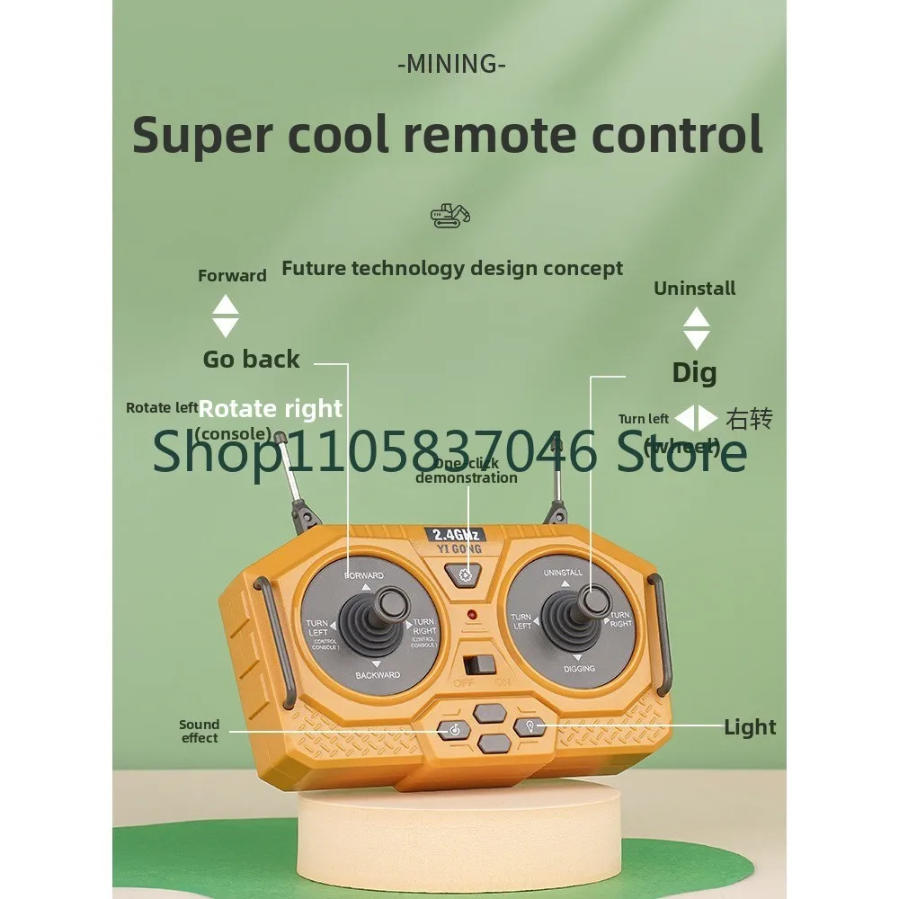 Large Alloy Children's Remote Control Excavator Toy Car Boys' Simulation Electric Excavator Truck Engineering Vehicle Digging