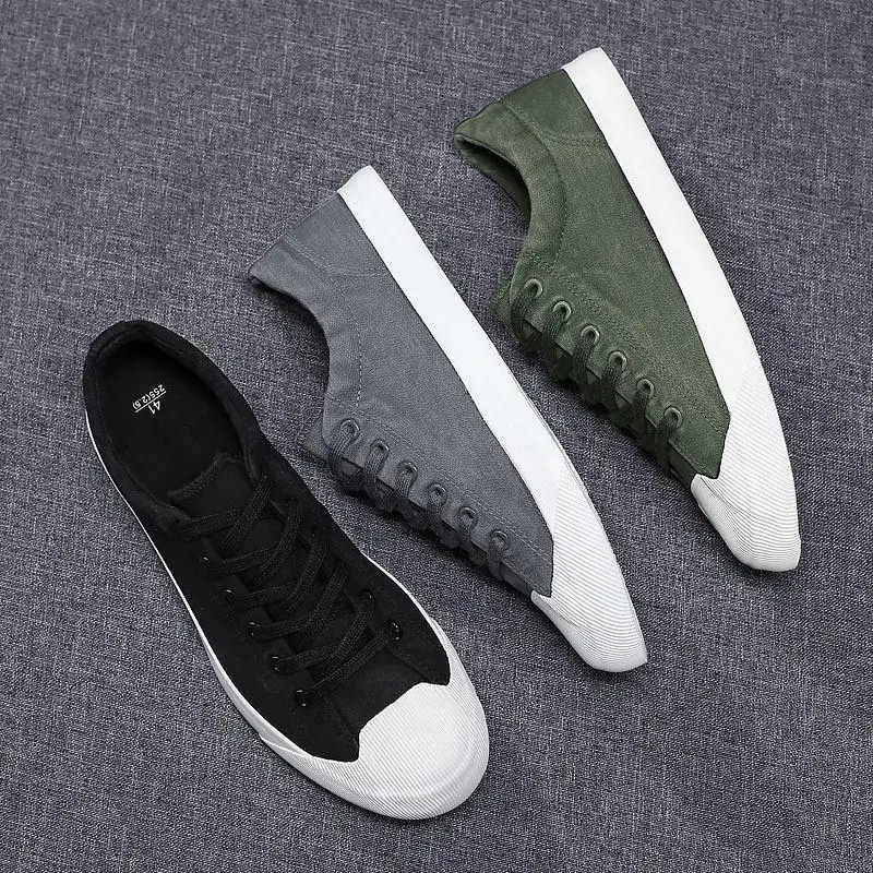 

Breathable Low-Top Men's Canvas Shoes Simple Versatile Slip-On Korean Style Trendy Footwear Flat Heel Summer Season Pure Color