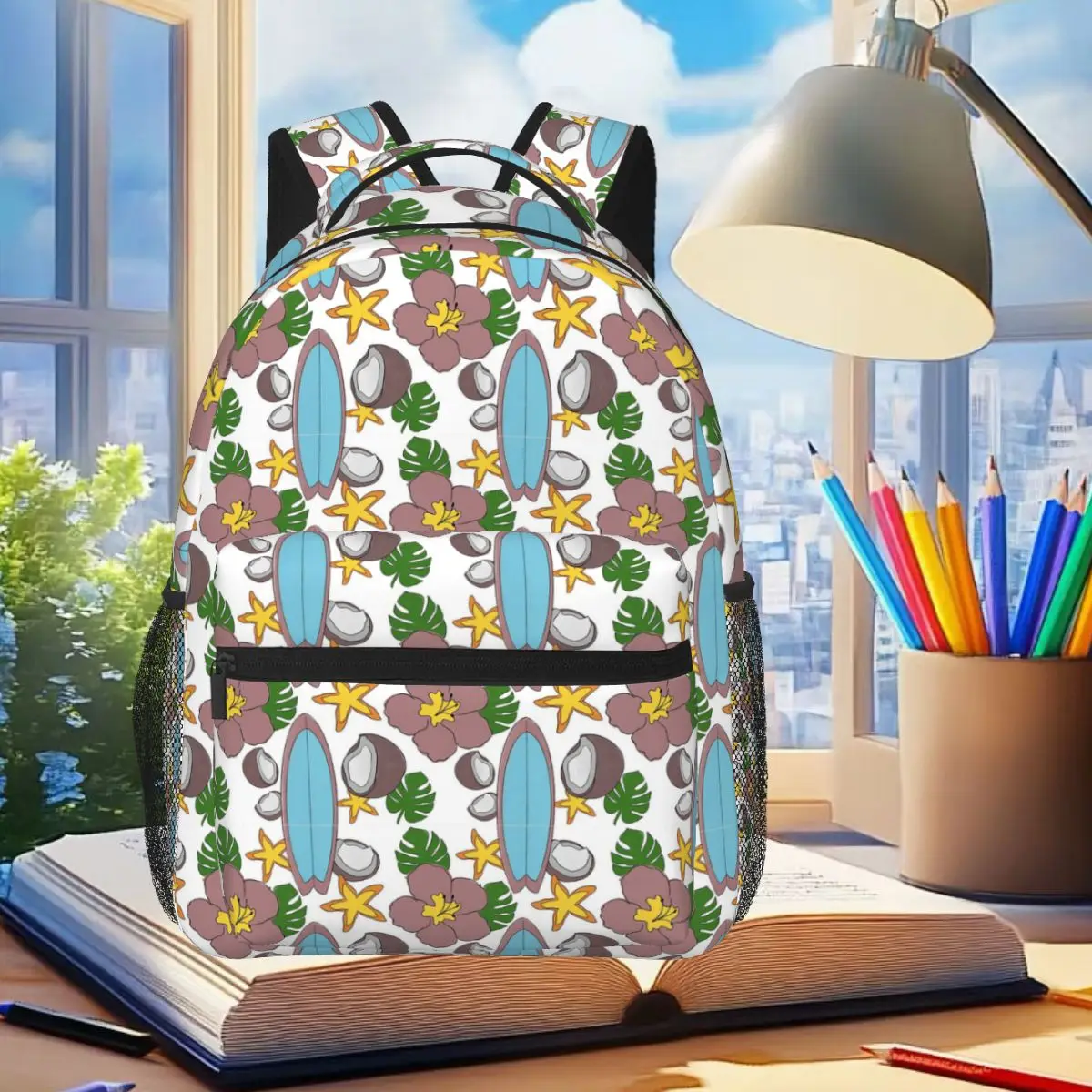 

Hawaiian Tropical Pattern Student Backpack School Bag Hiking Travel Daypack for Boys Girls Fashion Bookbag Shoulder Bags