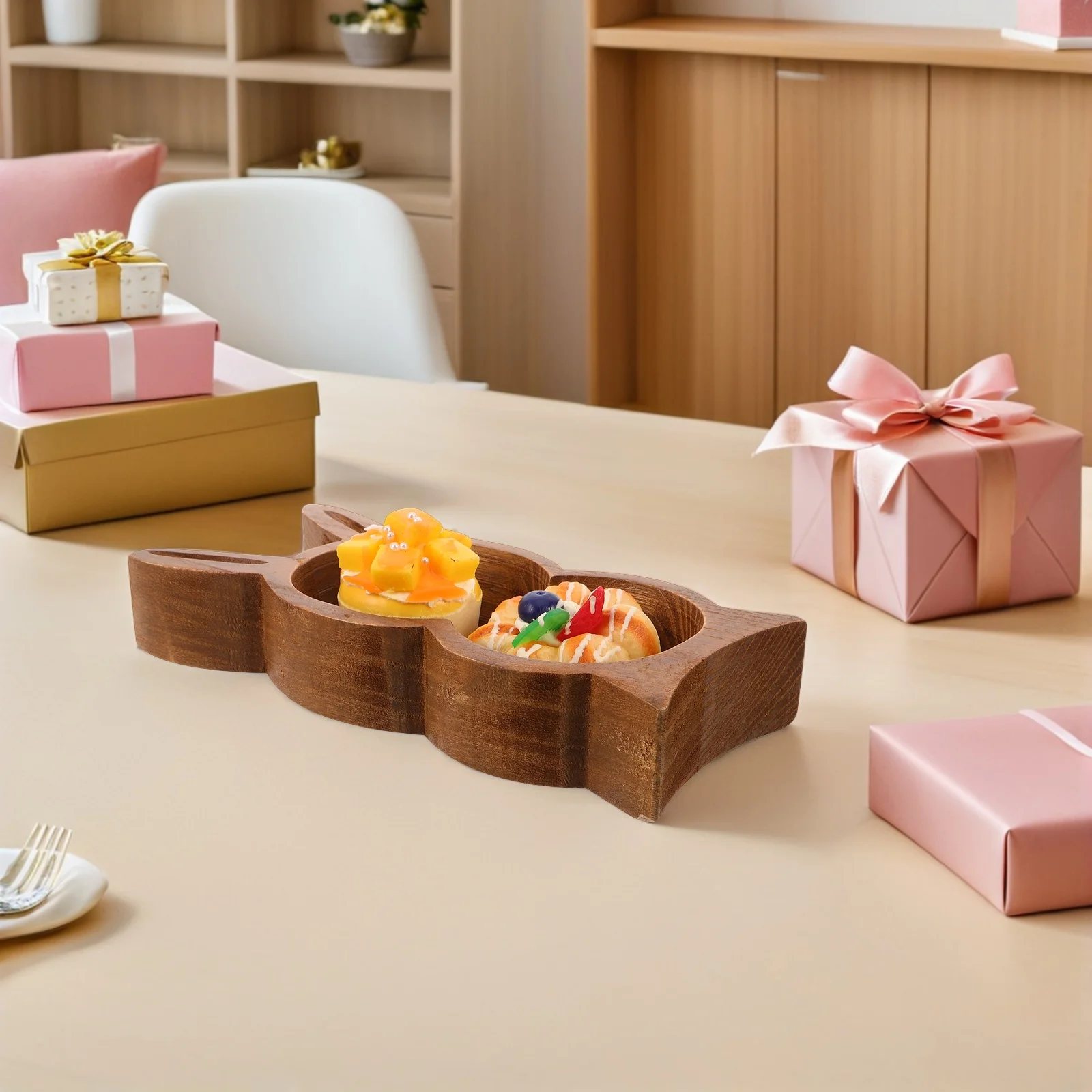 

Bunny Wooden Serving Platter Rabbit Shaped Charcuterie Board Rustic Easter Snack Tray Fruit Cookie Candy Dish Decorative Tray