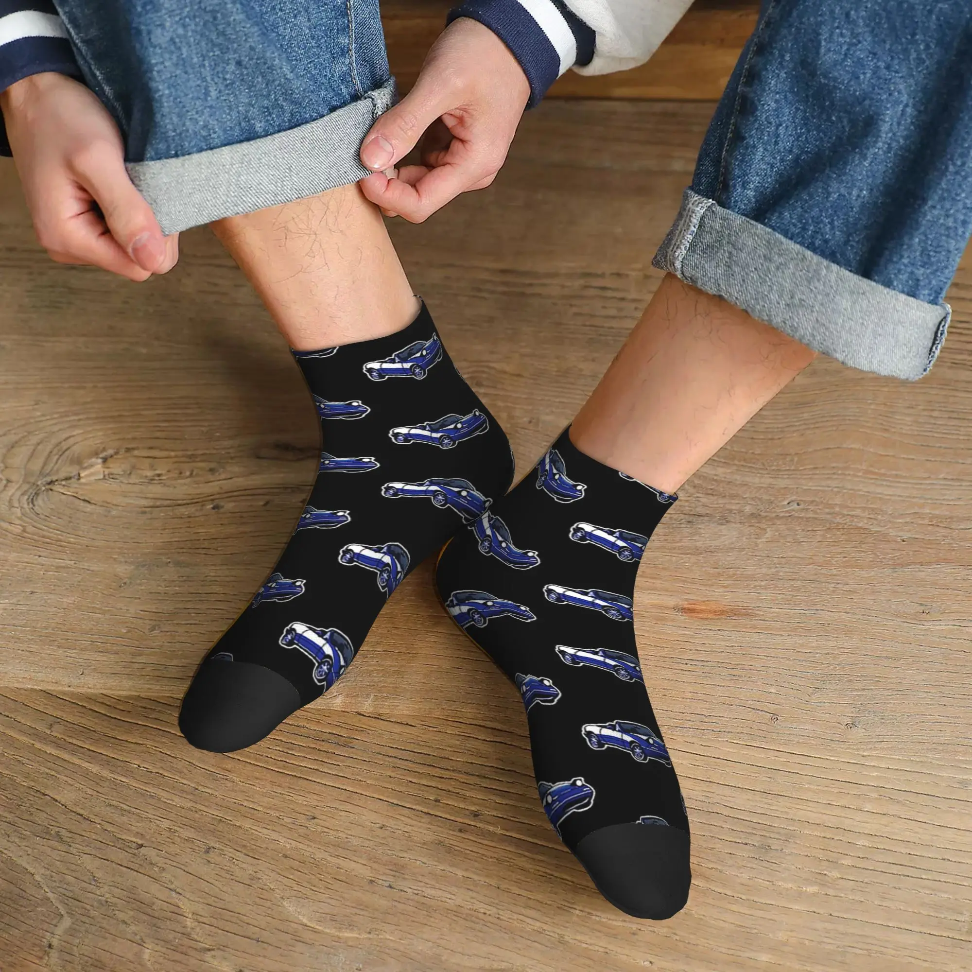 

All Seasons Mazda Miata MX5 Blue Socks Harajuku High Quality Crew Socks Funny Stockings for Men Women Christmas Gifts