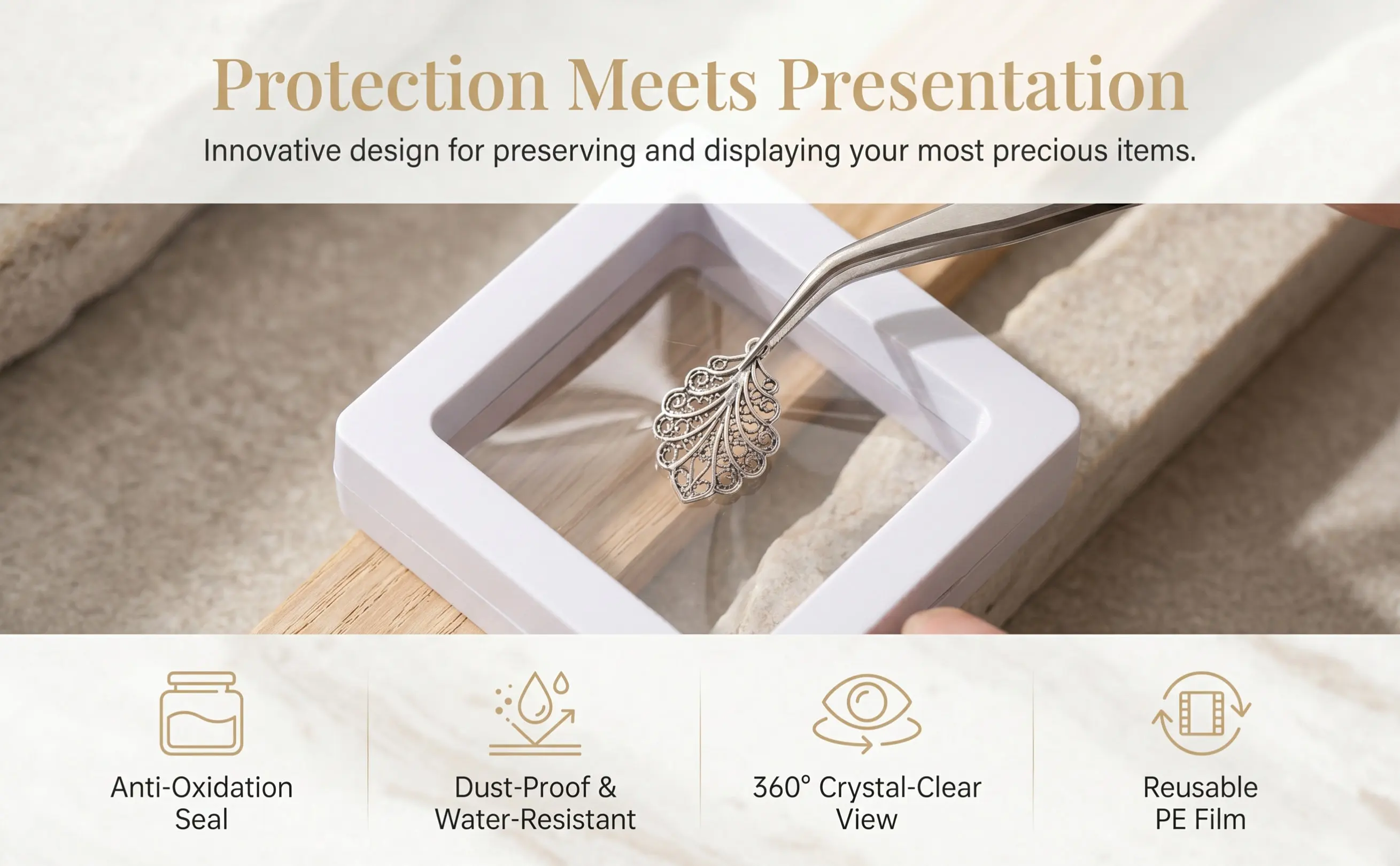 10Set Floating Jewelry Display Holder 3D Suspension Frame ABS Material Clear Film Ring Necklace Organizer Stylish Dustproof