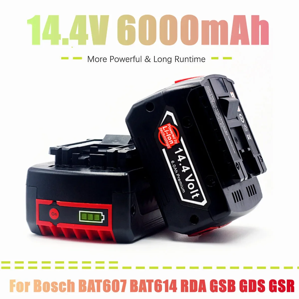 Replacement 14.4V 6.0Ah For Bosch GBH GDR GSR 1080 DDS180 BAT614G BAT607 BAT607G Power Tool Rechargeable Lithium-Ion Battery