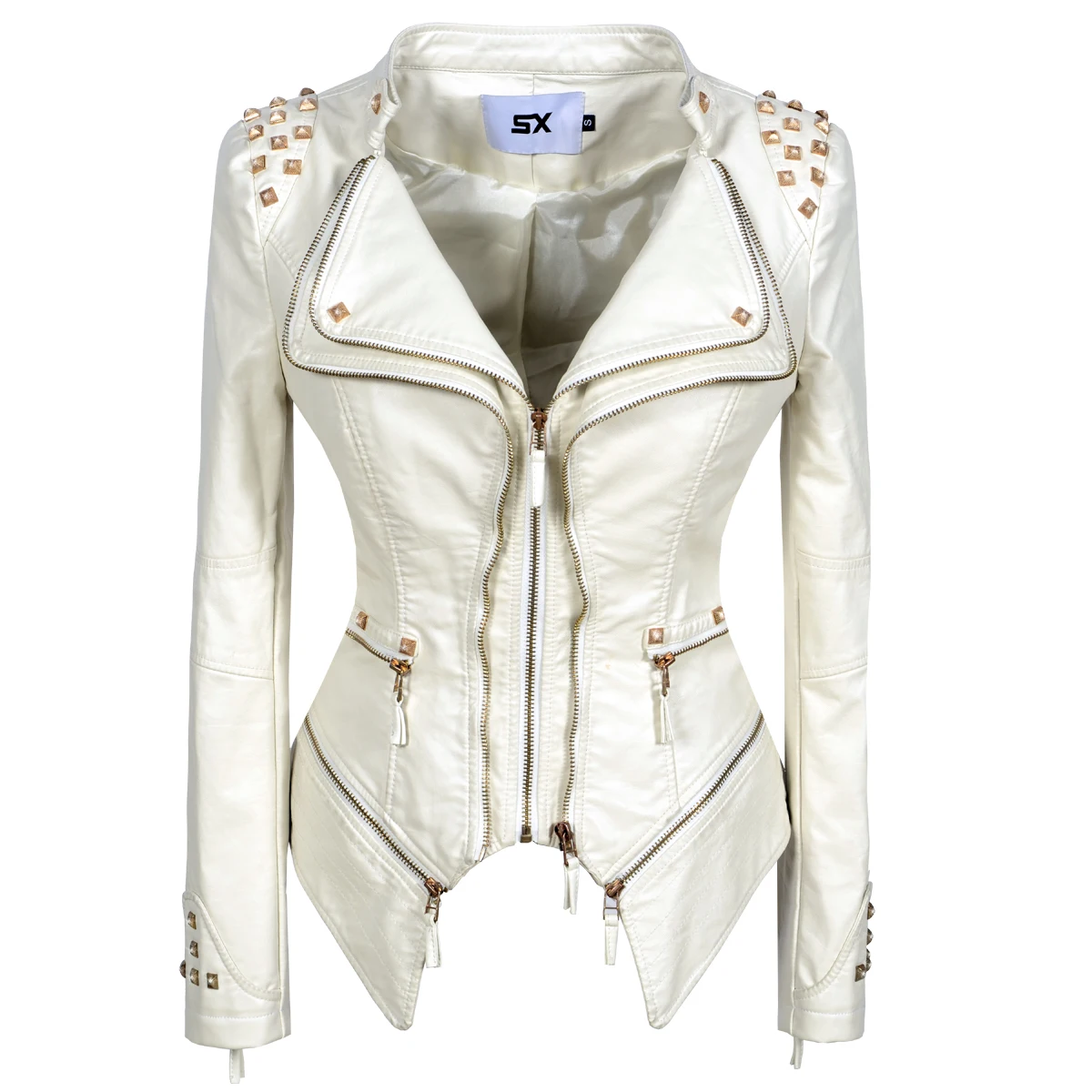 Veste en Faux cuir Pu pour femme, manteau de motard à clous, revers Serpentine, Rivet, Slim, Streetwear, noir, Punk, vêtements d'extérieur, nouvelle collection automne