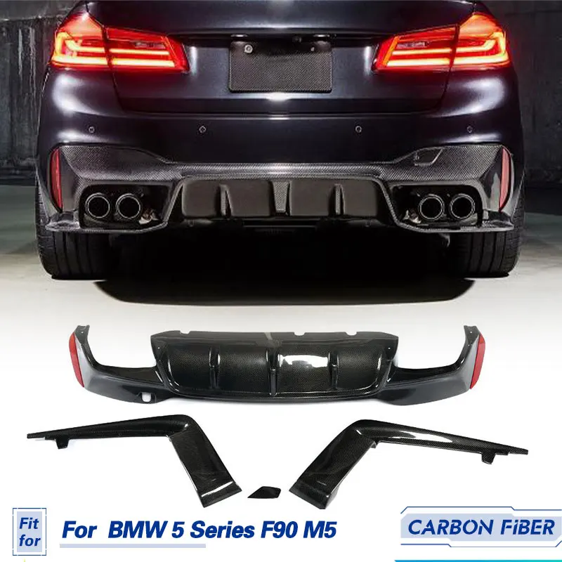 Car Rear Bumper Diffuser Lip Spoiler Carbon Fiber for BMW 5 Series F90 M5 Sedan 2018-2020 Rear Diffuser Lip With Splitters Apron