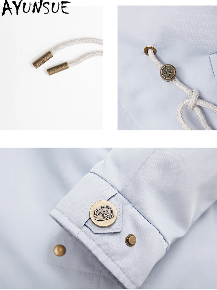 AYUNSUE 너구리 모피 파카 여성 2025 리얼 퍼 코트 겨울 의류 중간 길이 트렌치 코트 너구리 모피 칼라 여성용 코트