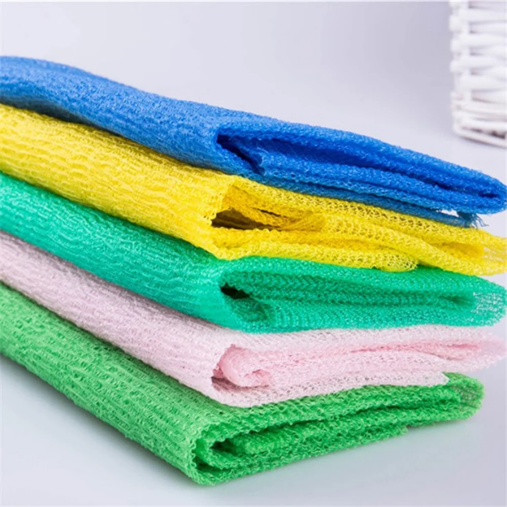 

5Pcs Exfoliating Bath Towel Long Nylon Back Scrubber for Men Women Deep Clean Pores Promote Circulation Mixed Color