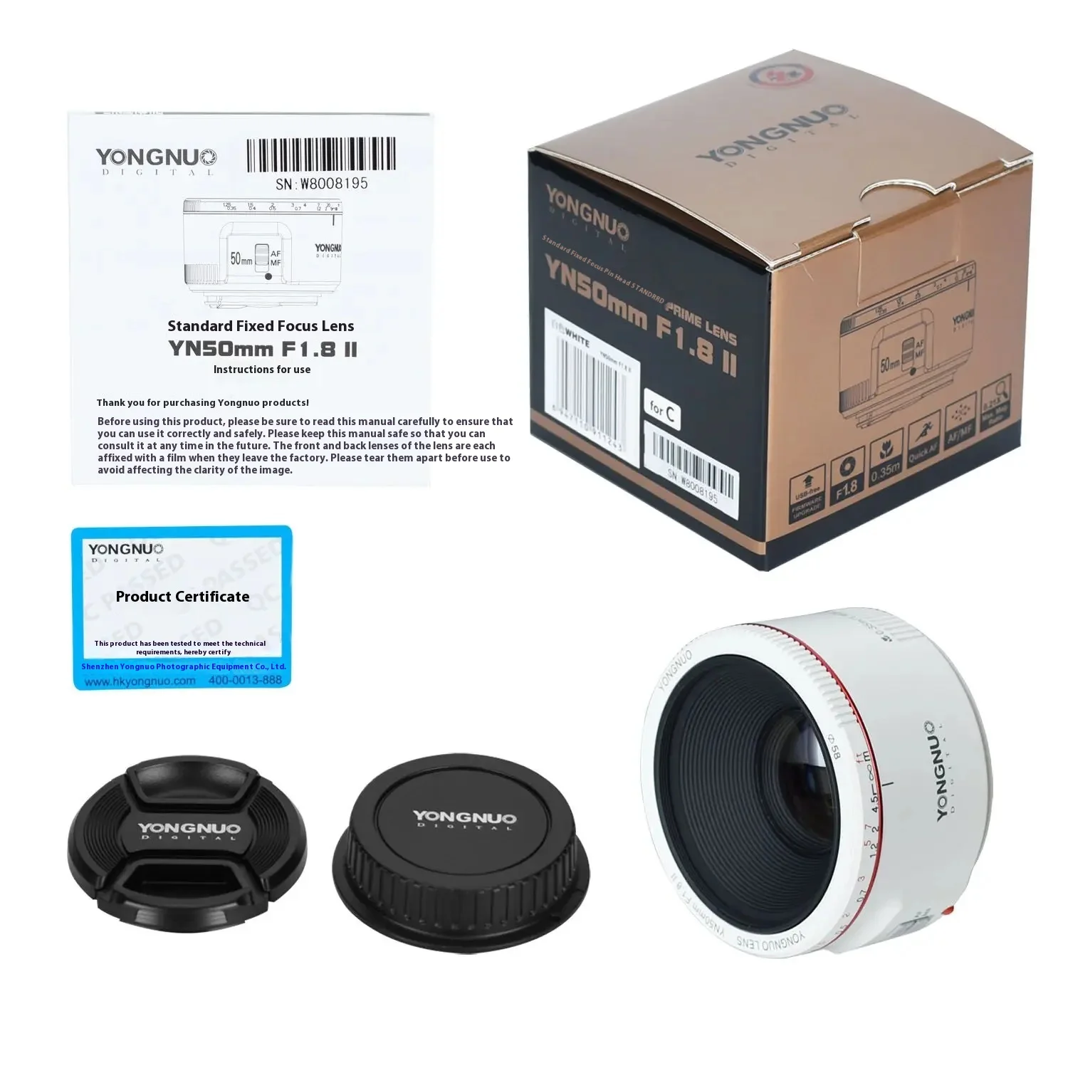 YONGNUO YN50mm F1.8 II Lens Auto Focus Support AF MF 0.35m Focus Distance Large Aperture Camera Len For Canon Camera Accessories