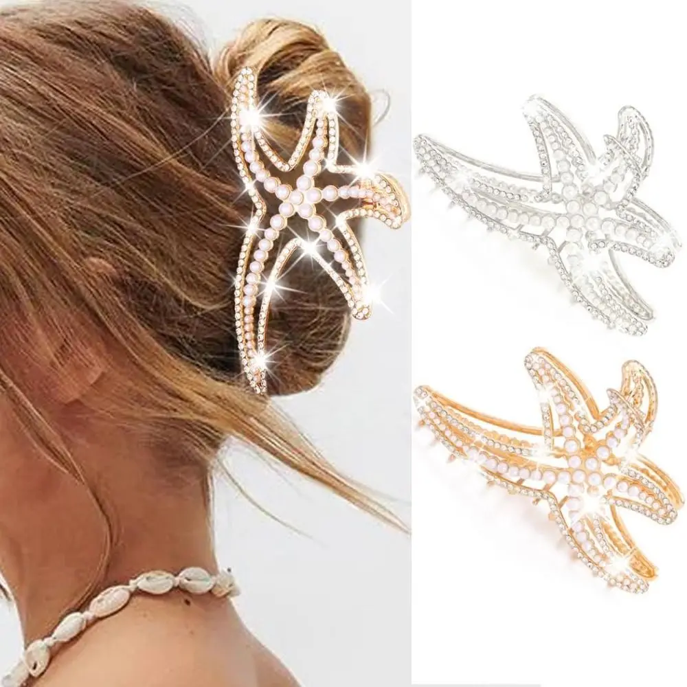 

Fashion Starfish Claw Clips Charm Elegant Gold Pearl Hair Clips Alloy Beach Hair Accessries for Women