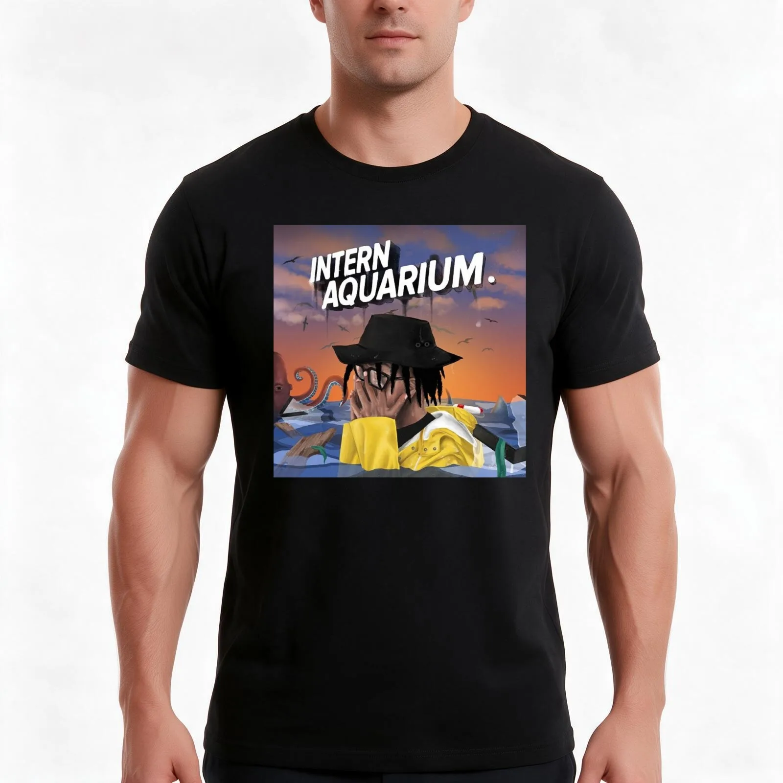 Khary - Intern Aquarium T-Shirt, Summer Casual Cotton Tee, Oversized Streetwear Tops, Vintage Graphic Print, Unisex Men Women