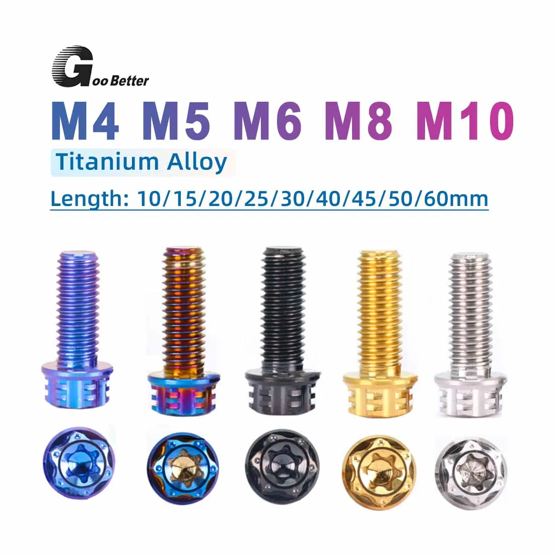 1Pcs M4 M5 M6 M8 M10 Titanium Ti Bolts Screw Fastener for Bike Motorcycle Caliper Disc Brake Lever Refitted Cycling TC4