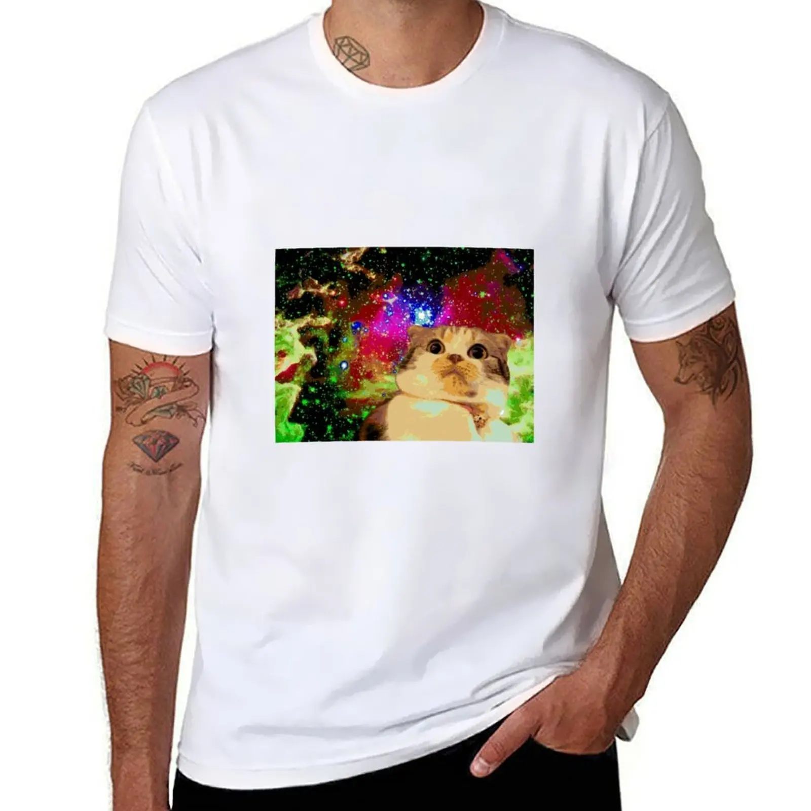 

Cute Space Cat Cap T-Shirt t shirts with prints t shirts cotton 100% T-Shirt