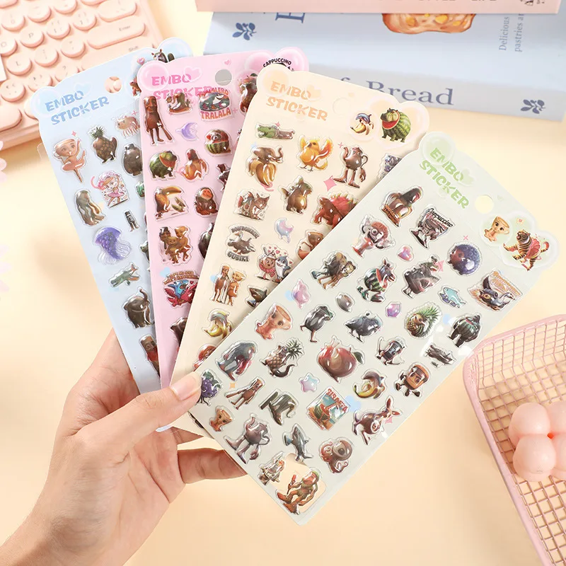 

3D The Classic of Mountains and Rivers Embossed Diamond Stickers with Cartoon Theme Italian Brainrot Bonbon Drop Seal DIY Gifts