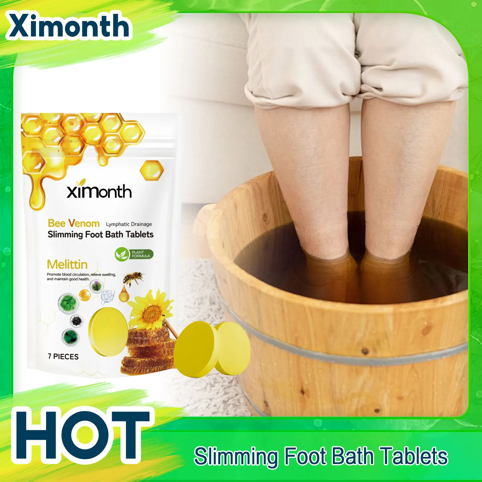 Bee Venom Slimming Foot Soak Lymphatic Detox Weight Loss Relief Fatigue Swell Burn Legs Arm Waist Fat Improve Sleep Body Shaping