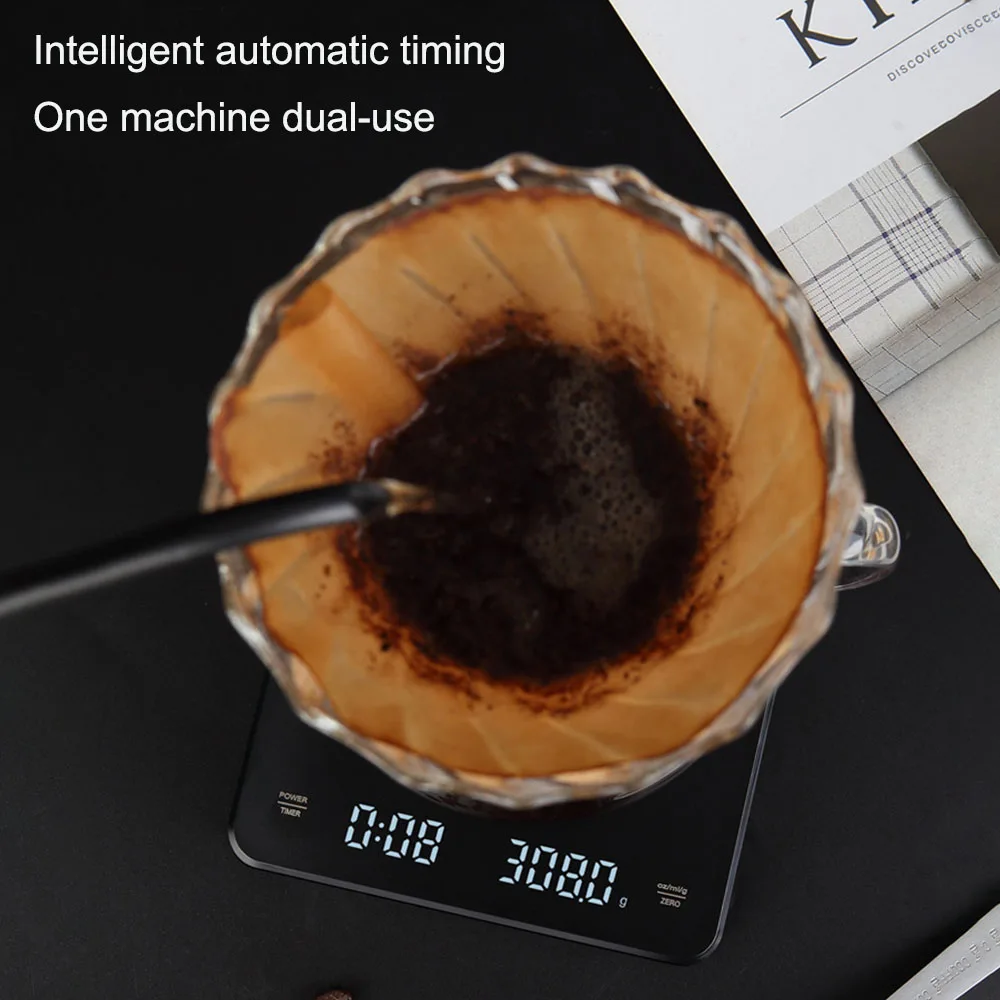 With Timing 3kg/0.1g Digital Display Electronic Scale Bakery Electronic Scale Touch Key Coffee Scale USB Charging