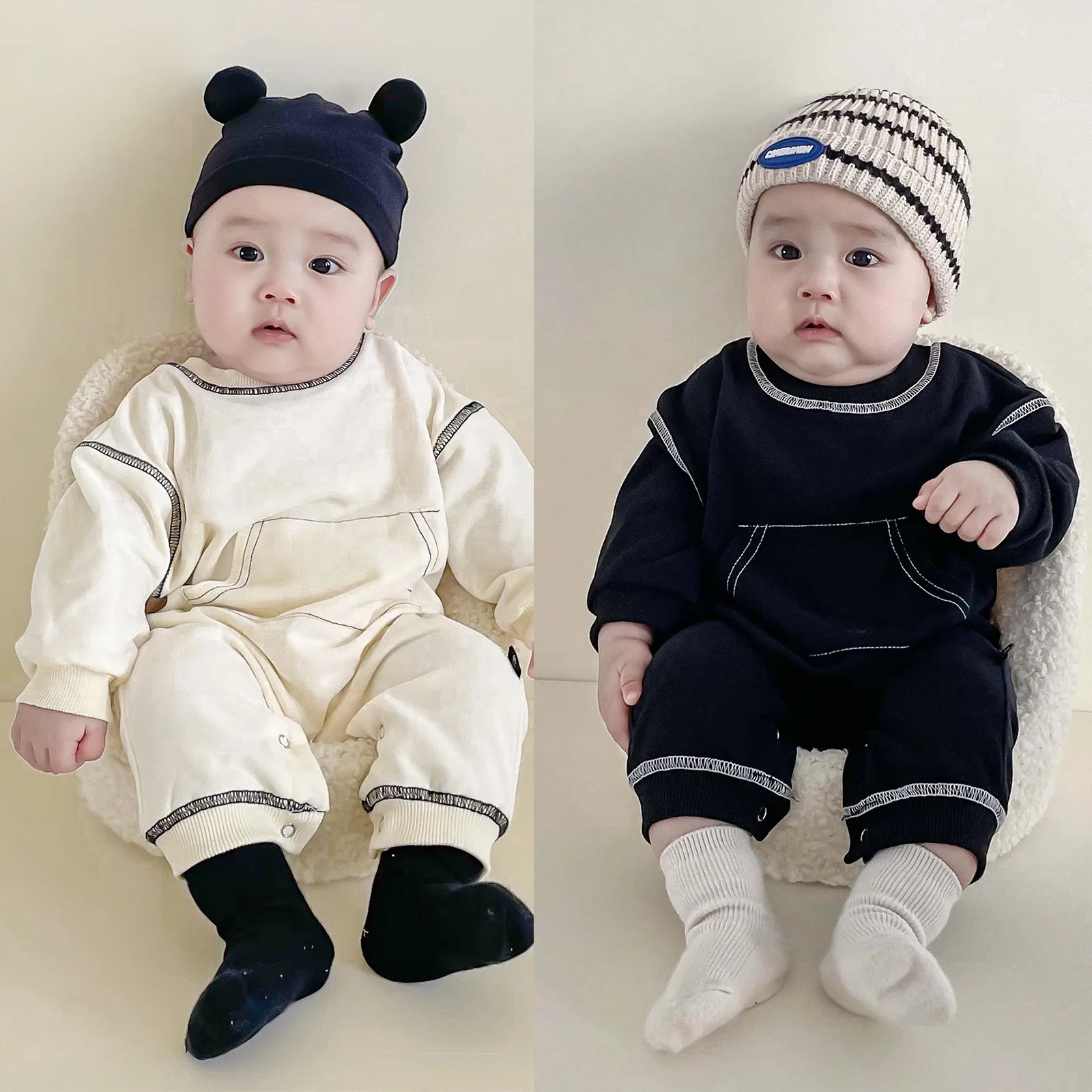 

2024 Kids Winter Rompers Kids Toddler Baby Girls Boys Autumn Solid Long Sleeve Romper Jumpsuit Clothes Hot Selling Baby Outfit