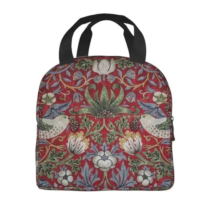 Strawberry Thief By William Morris Insulated Lunch Tote Bag for Vintage Bohochic Floral Resuable Cooler Thermal Bento Box