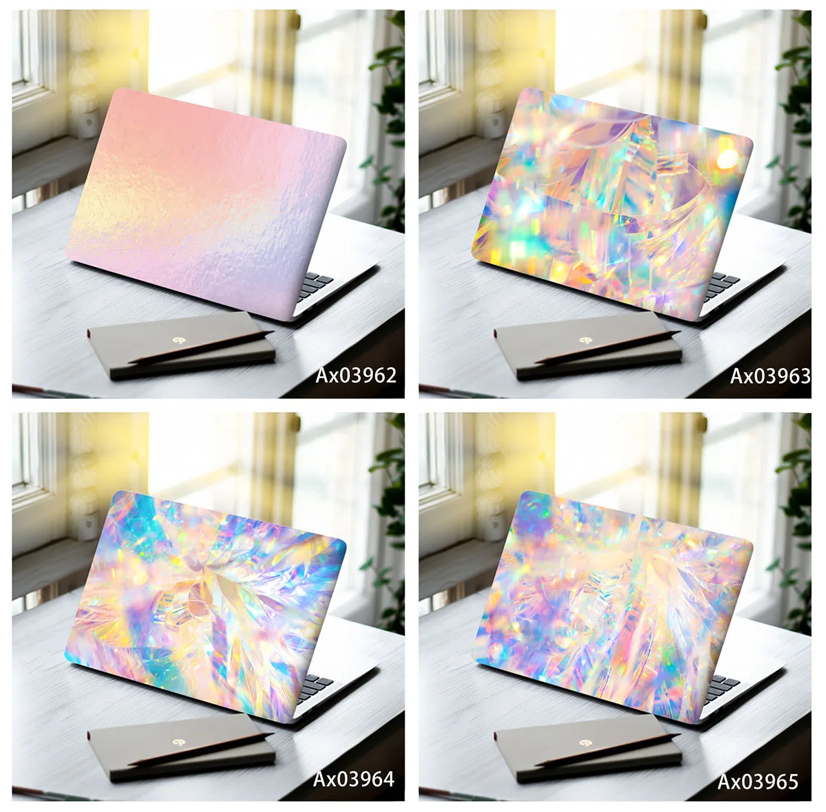 2pcs/pack Iridescent Opal Crystal Laptop Skin Stickers Waterproof Removable Aesthetic Notebook Cover Laptop Protective Skin