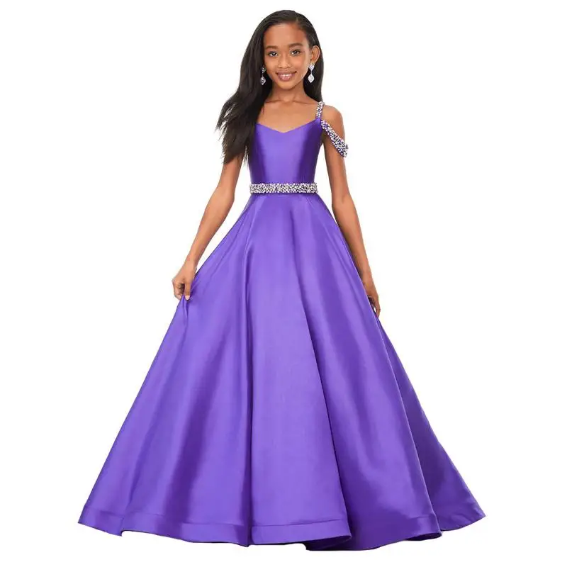 Cswdocy Bead Princess Miss National Pageant Dresses Ball Gowns Satin Sequins Flower Girl Dress for Wedding Birthday Party Gown
