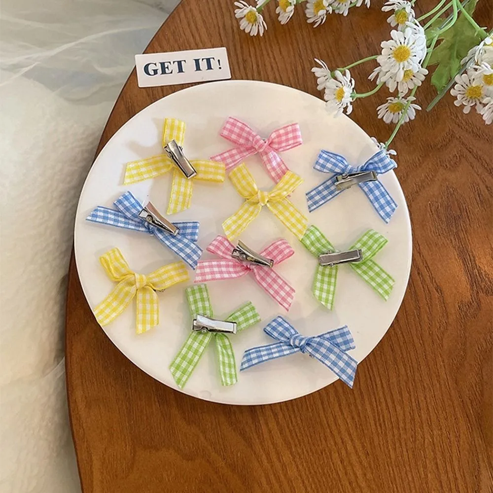 

Cute Duckbill Clip Small Hairpin Plaid Cloth Female Hair Accessories Korean Style Headwear Children's Hair Clip Bowknot Hairpin