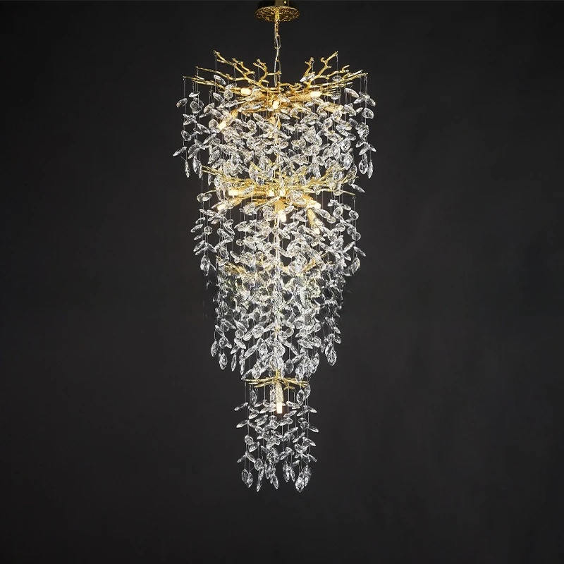 

Crystal chandelier villa living room light luxury stairs high-end duplex building