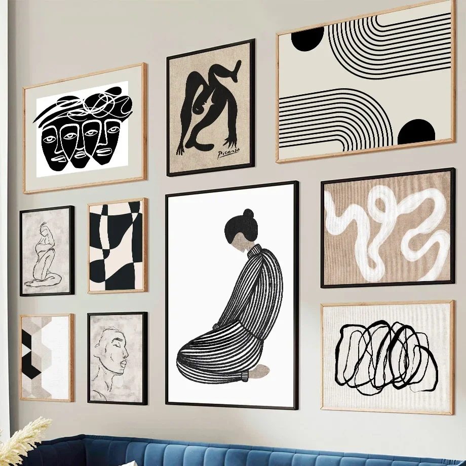 Modern Line Curve Girl Abstract Vintage Posters & Prints Wall Art Retro Canvas Painting Hotel Bar Pictures For Living Room De