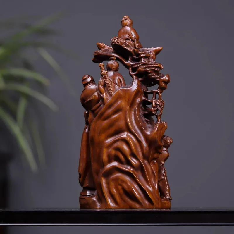 Hand-Carved Boxwood Eight Immortals Crossing Sea Statue - Solid Wood Carving Figurine Home Decor Living Room Gift (Size Needed)