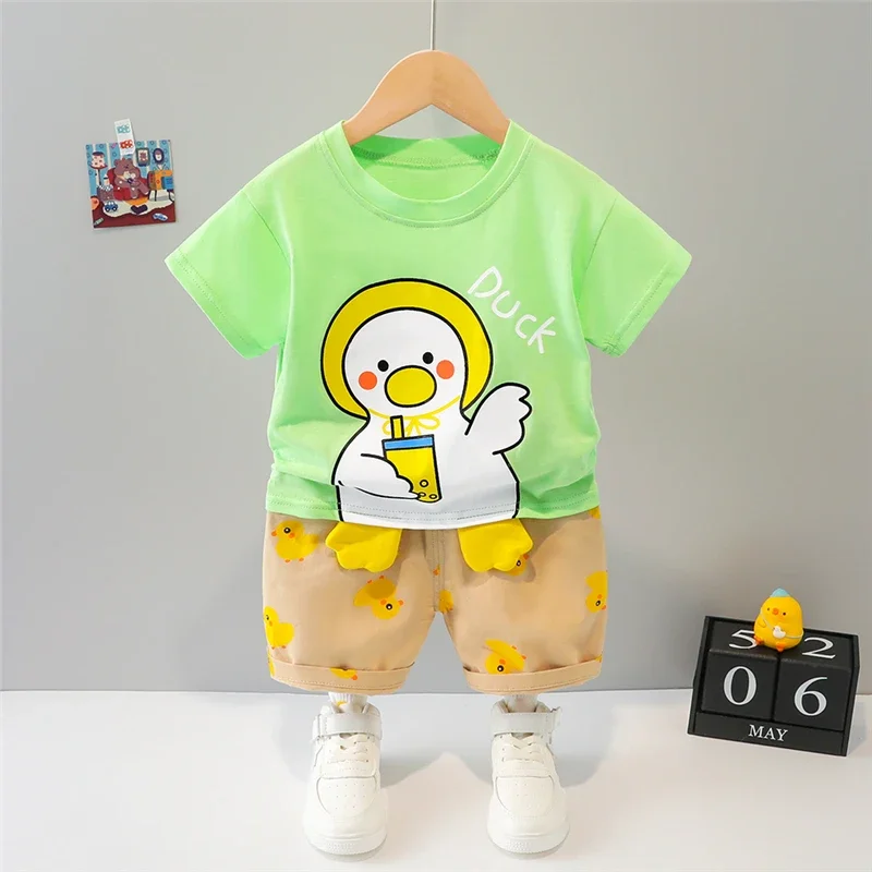 Summer Boys Girls Clothing Sets Children Cartoon Vacation Clothes Toddler Infant Short Sleeve Cotton T Shirt Shorts Kids Outfits