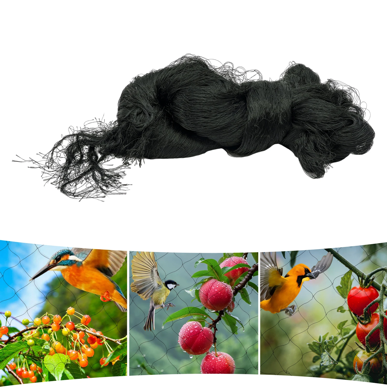 Black Bird Netting - 30x15m/100x50ft, 5x5cm Mesh, Polyester Weave, UV-Resistant for Orchards/Vegetable Gardens