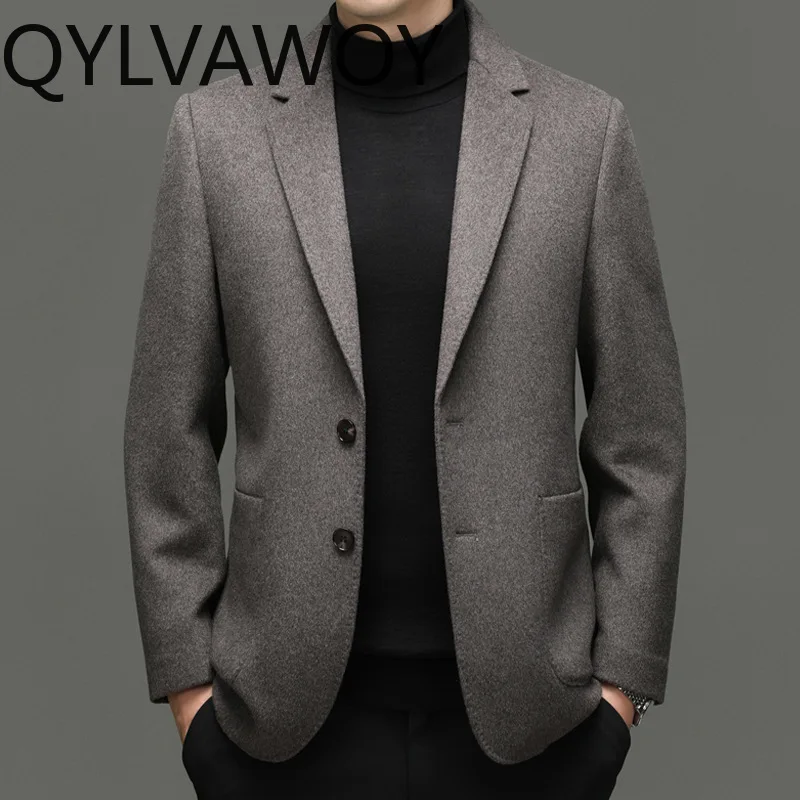 QYLVAWOY 100% Pure Wool Coat Spring Autumn Jackets Notched Lapel Double-sided Wool Coat for Men Clothing Detachable Liner Пальто