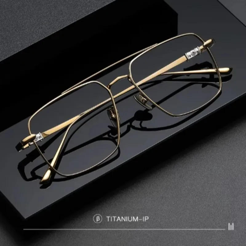 Fashion Black Double Beam Glasses Vintage Luxury Pure Titanium Eyeglasses Optical Prescription Aviator Eyewear Frame for Men