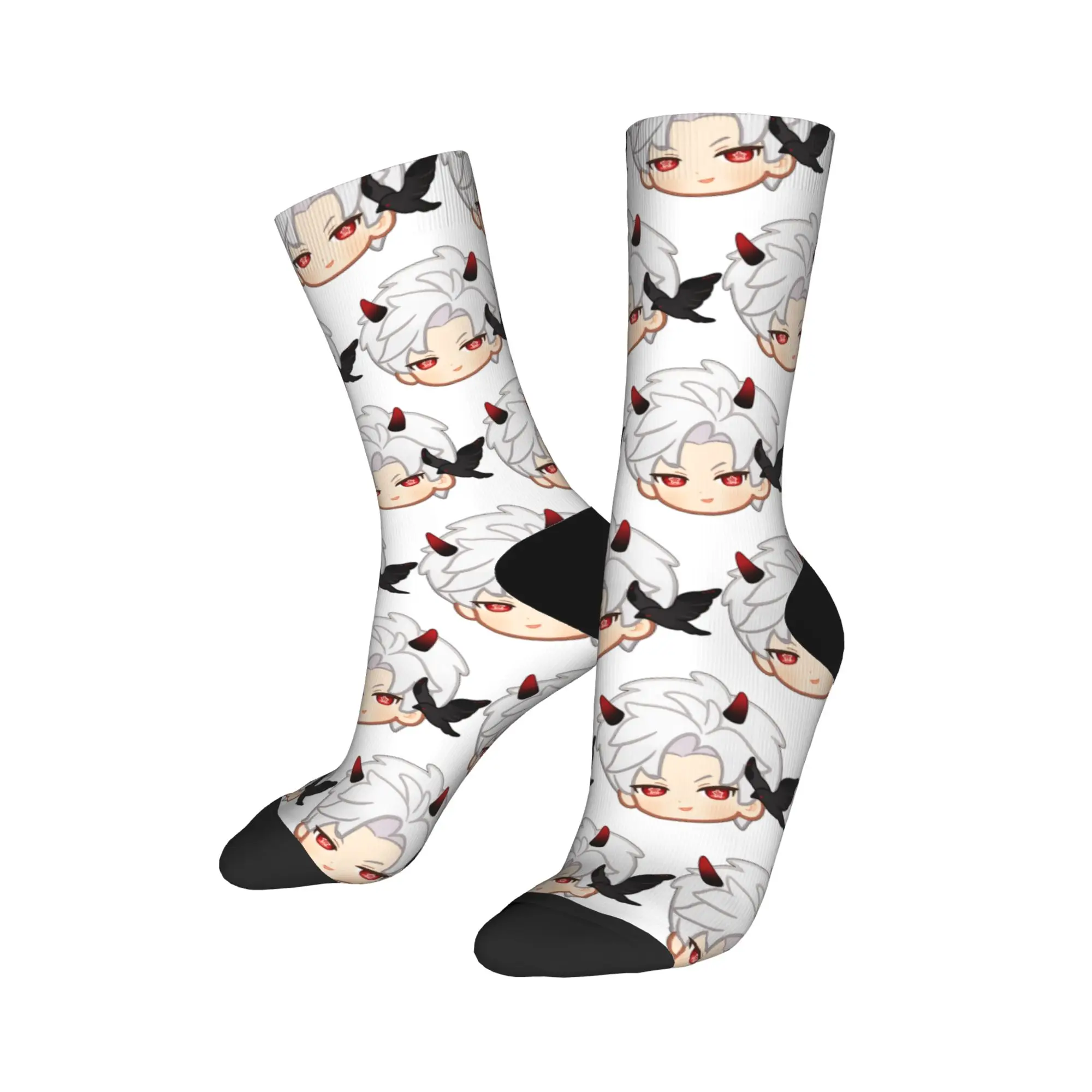 Hip-hop Love And Deepspace Sylus Chibi Crow Basketball Socks  Polyester Long Socks for Unisex Sweat Absorbing