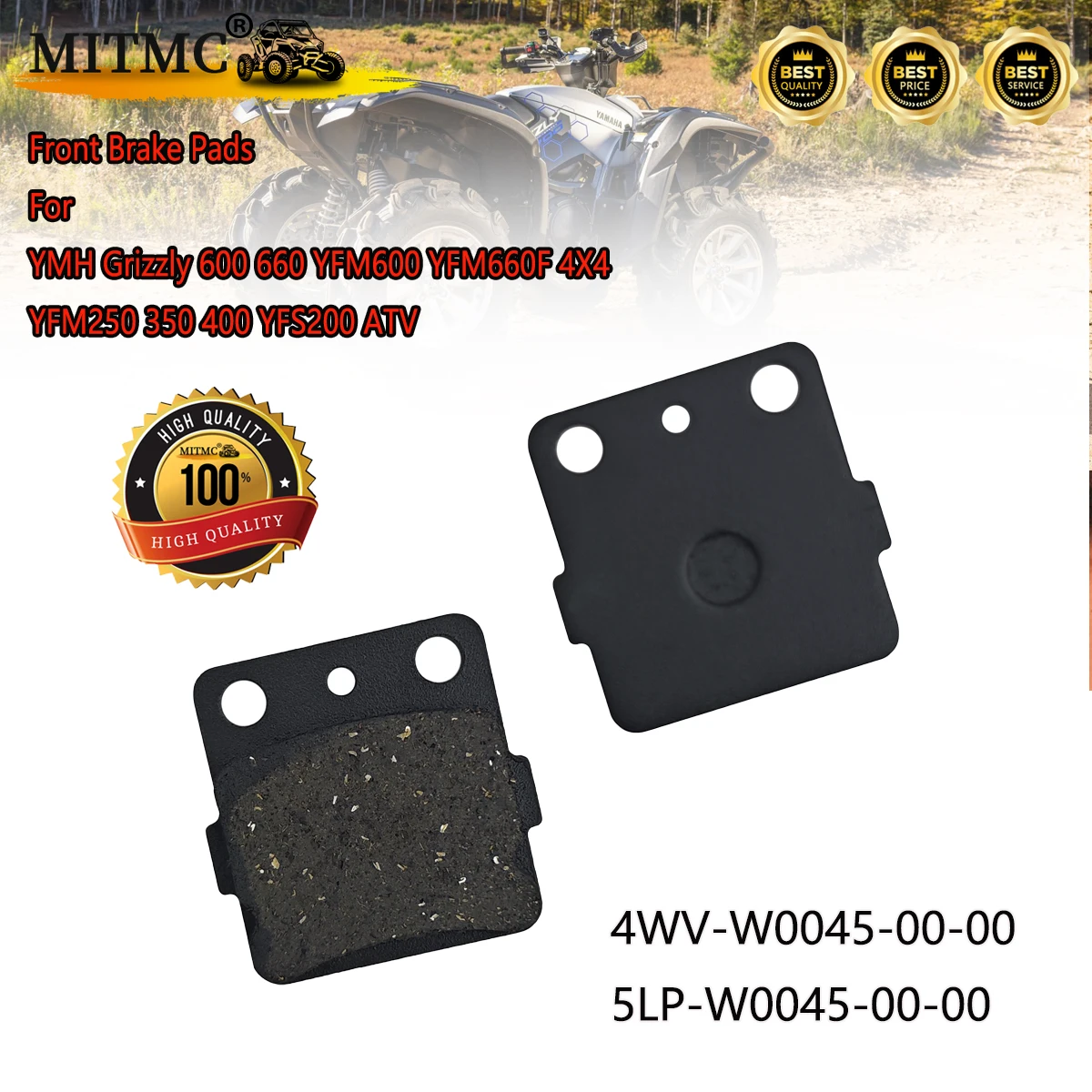 1 pair Front Brake Pads For YMH Grizzly 600 660 YFM600 YFM660F 4X4 YFM250 350 400 YFS200 ATV 4WV-W0045-00-00 5LP-W0045-00-00