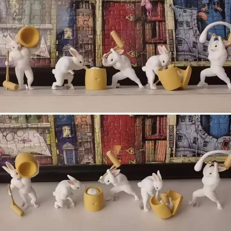 

Muscle Jade Rabbit Pounding Rice Cake Smaing Mooncakes Rabbit Blind Box Toy Collectible Action Figure Anime Themed Surprise