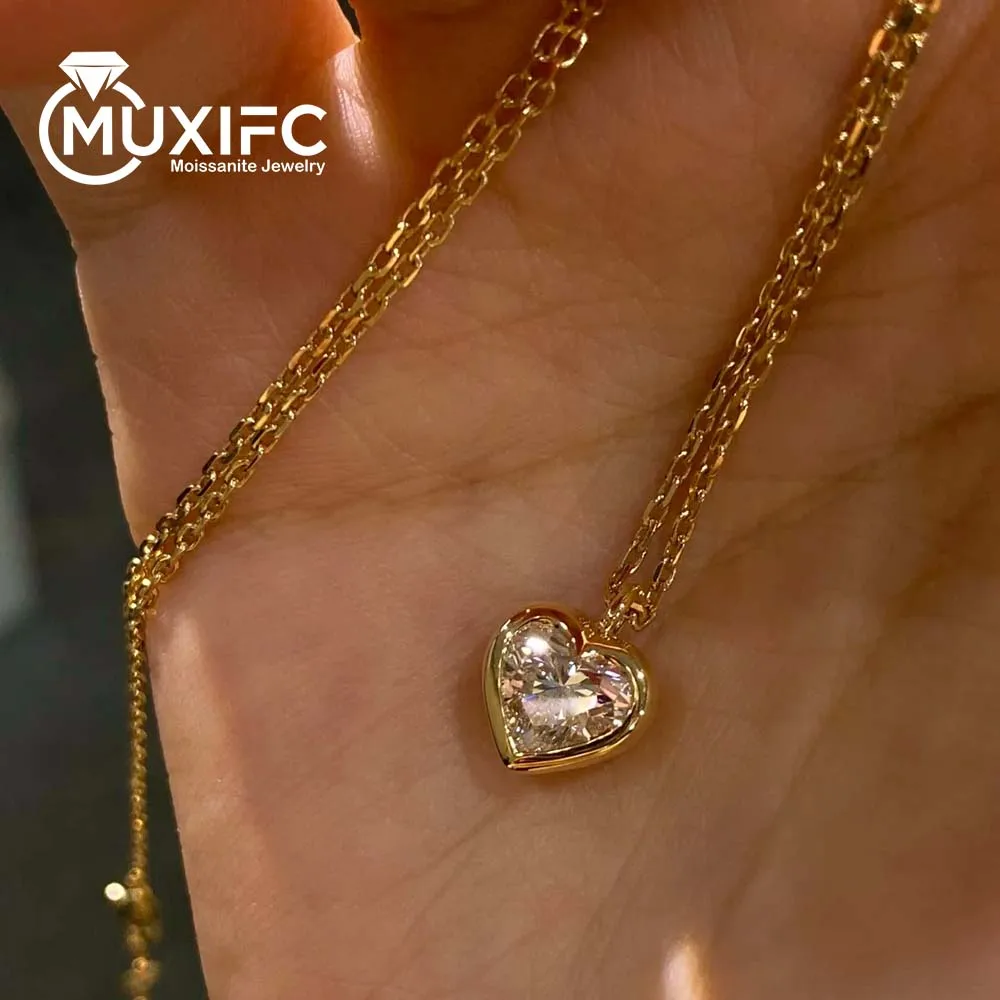

MUXIFC 1ct Heart Cut Moissanite Pendant for Women Solitaire Lab Diamond Necklace S925 Sterling Silver GRA Certificate Neck Chain