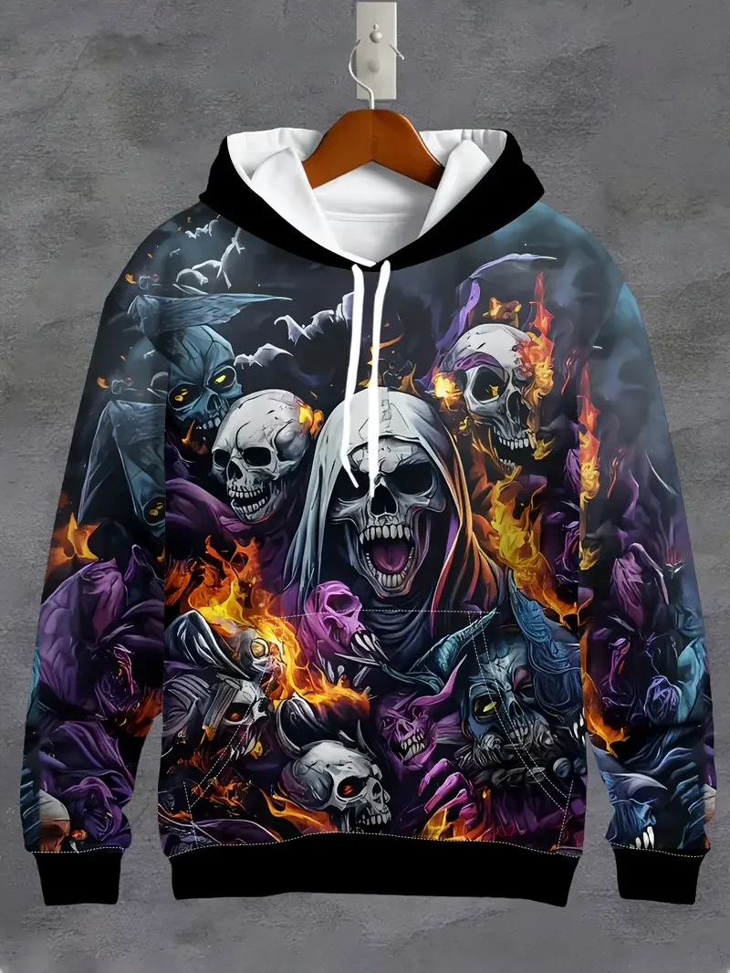 

Horror Bloody Men's Hoodies Autumn And Winter New Halloween Element Sweatshirts Funny 3D Skull Printed Pullovers Mens Clothing