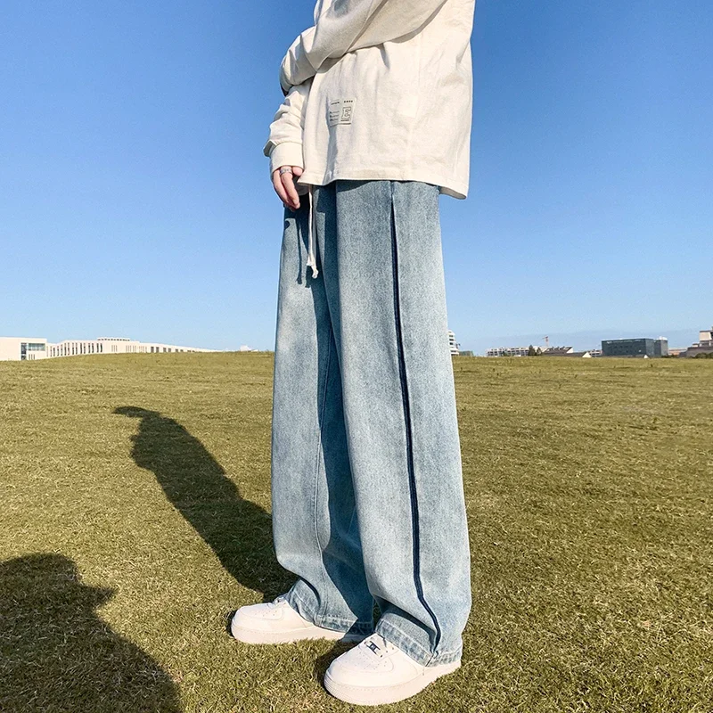 2023 Winter Men's Jeans Street Loose Japanese Straight Leg Pants Jogging Hip Hop Pants Korean Fashion Trend Retro Wide Leg Pants