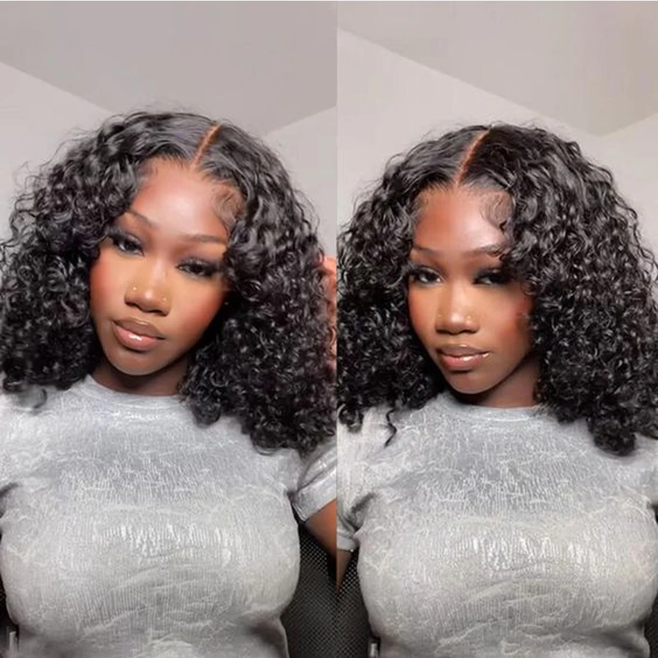 13X4 Water Wave Lace Front 100%Human Hair Wigs 16Inch Brazilian Glueless Short Bob DeepCurly For Woman Ready To Wear Frontal Wig