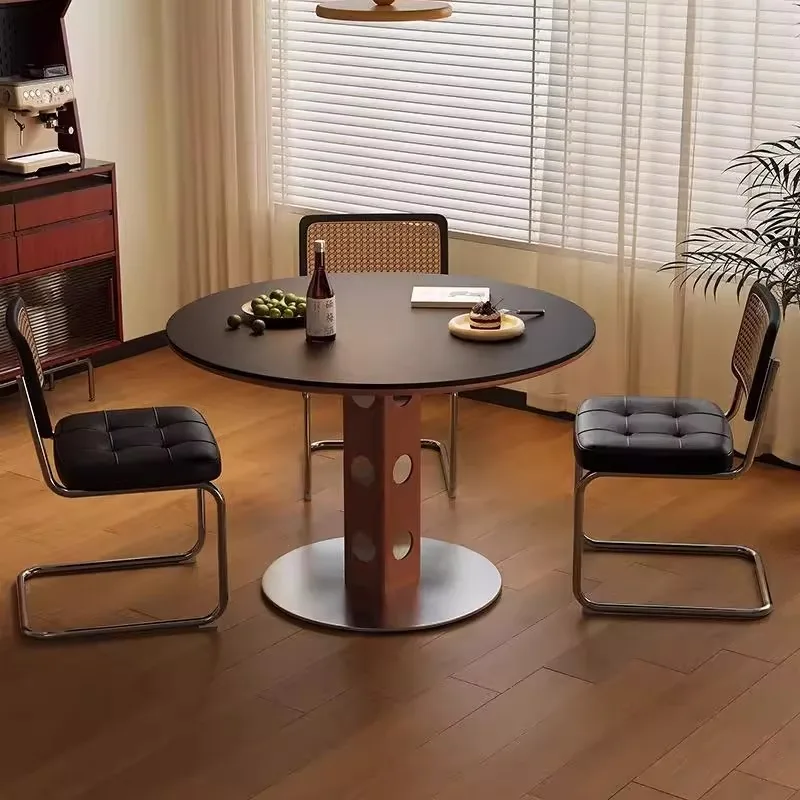Medieval Style Round Table Retro Round Dining Table Simple Nordic Solid Wood Small Apartment Modern Slate Negotiation Dining Tab