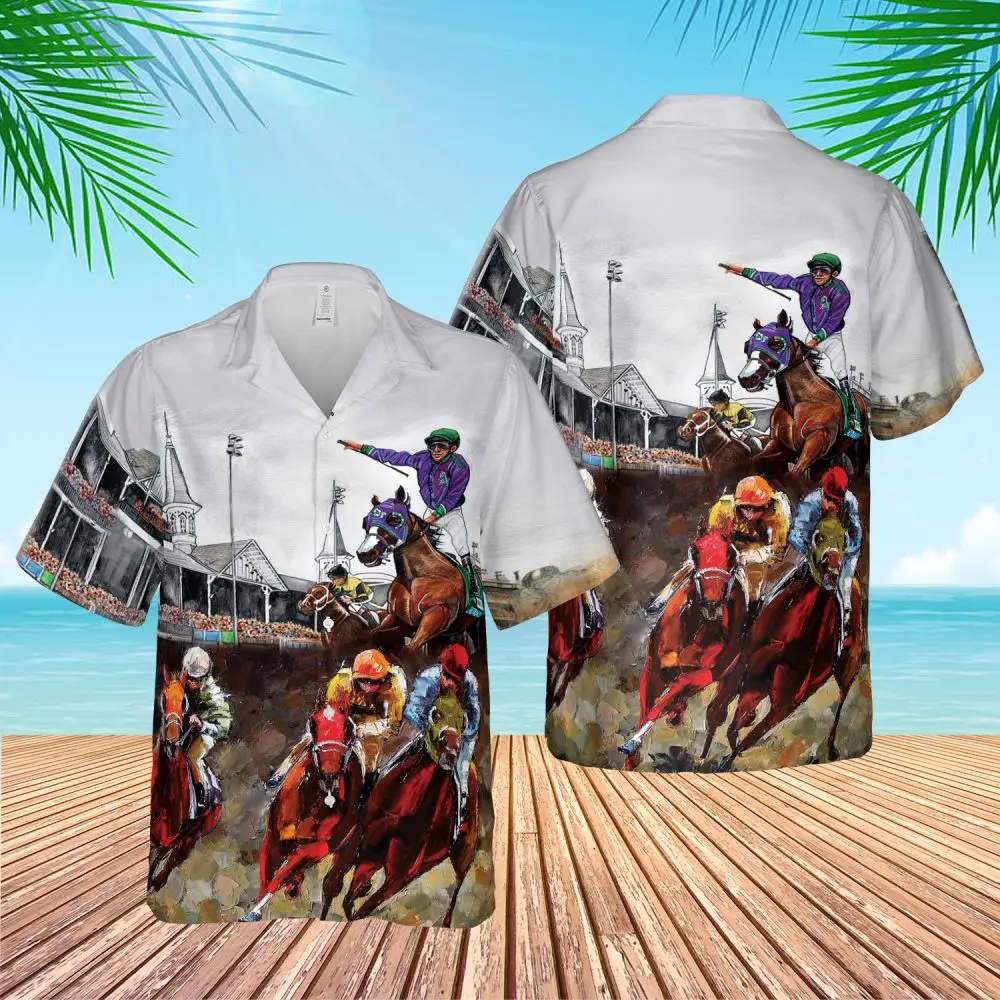 Hawaiian Shirt For Men Horse Racing Summer Short Sleeve Shirt Fashion Streetwear Oversized Men\'S Shirt Casual Clothing 5XL