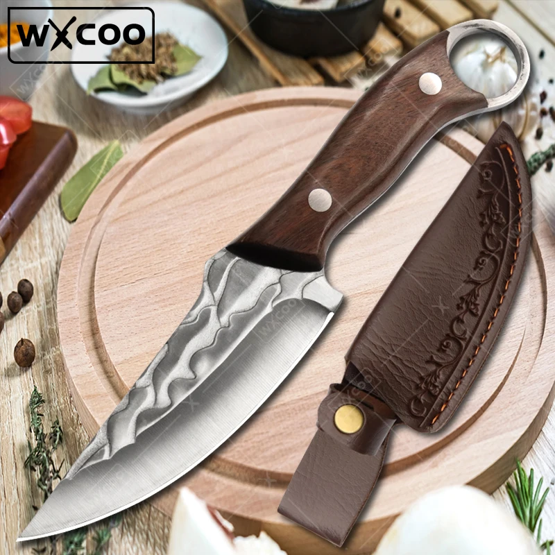 WXCOO Hand Forged Butcher's Meat Cleaver Professional Kitchen Chef's Knife Universal Vegetable Cutting Knife Fruit Paring Knife