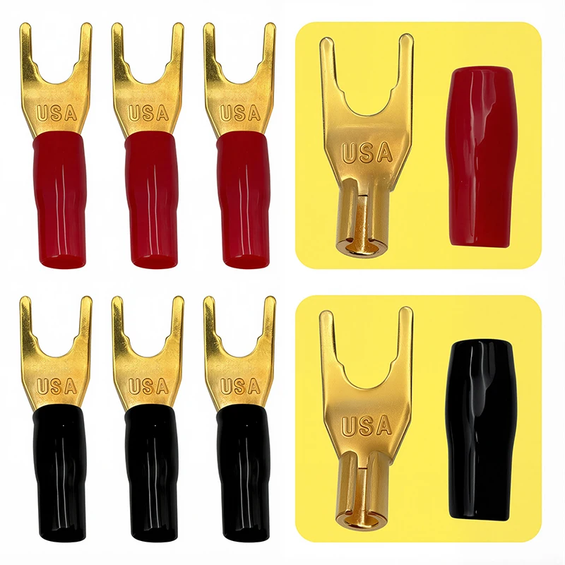 4Pcs Y U Shape Spade Banana Plug Gold Plated Fork Banana Plug Jack Plug Solderless Speaker Cable Power Terminal Connector