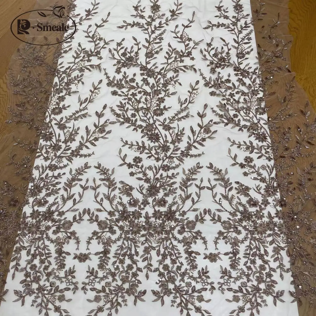 9 Farben Blumen Spitzenstoff Hochzeitskleid Material, Pailletten Perlen 3D Stoff zum Selbermachen Nähen. – Detail 2